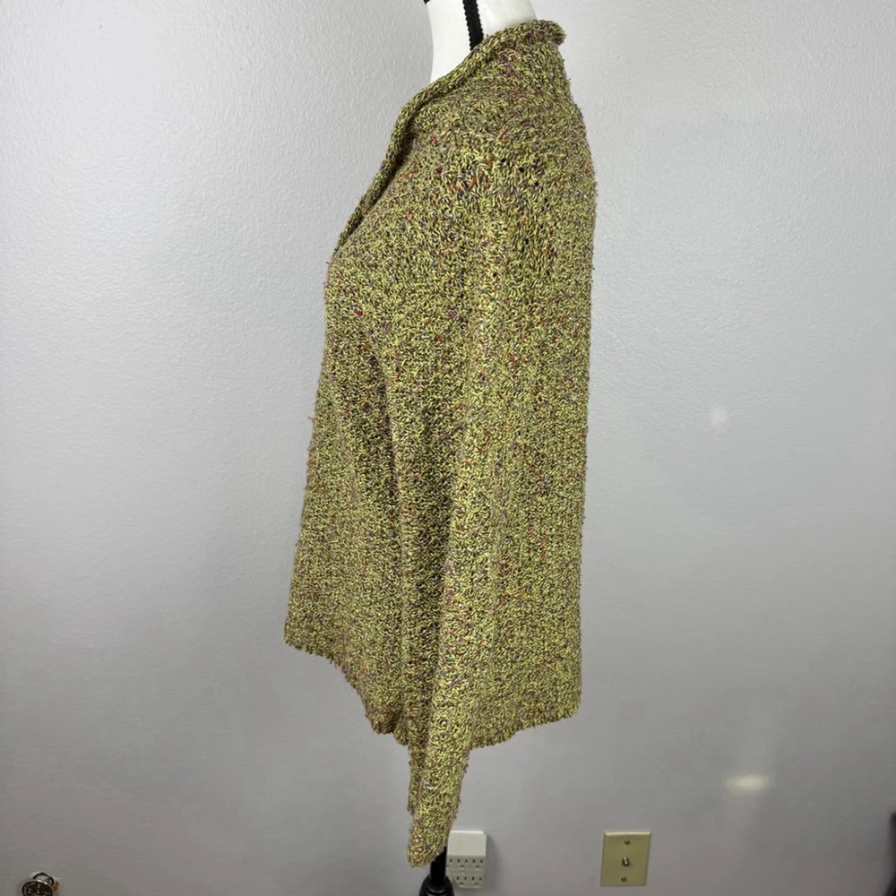 Coldwater Creek Sweater Womens M Green Speckles V-Neck Knit Winter Pullover